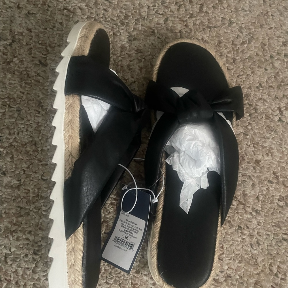 Women summer Espadrille sandal, size 10, color Black PU leather, softfoo…